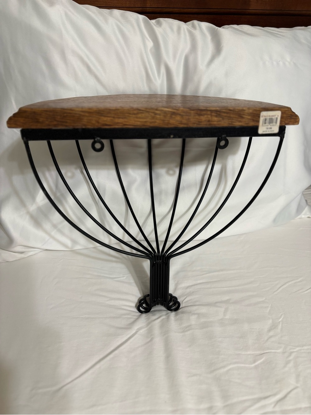 Cost Plus World Market Black Metal and Brown Wood Fan-Style Half-Moon Wall Shelf